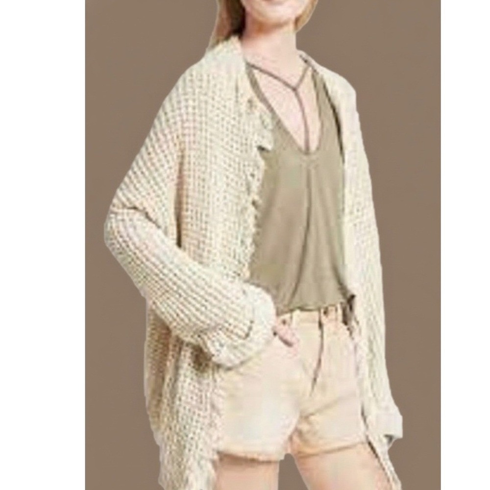 Free People I'll Be Around Open-Knit Silk Blend Fringe Cardigan Sweater Small